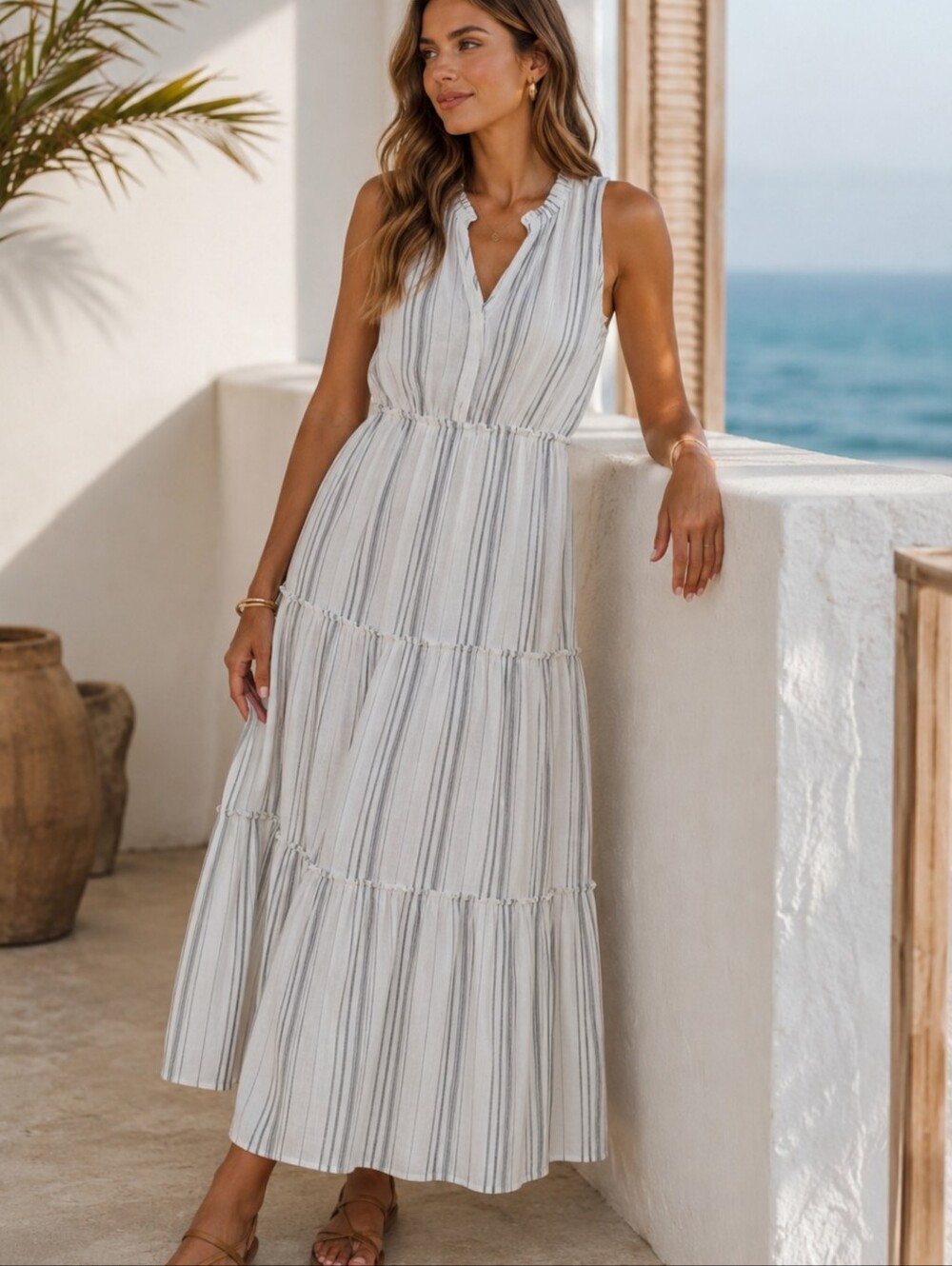 Rails Loulou Stripe Sleeveless Linen Blend Maxi Dress